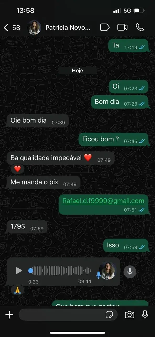 Print de feedback real de cliente da Duarty pelo WhatsApp